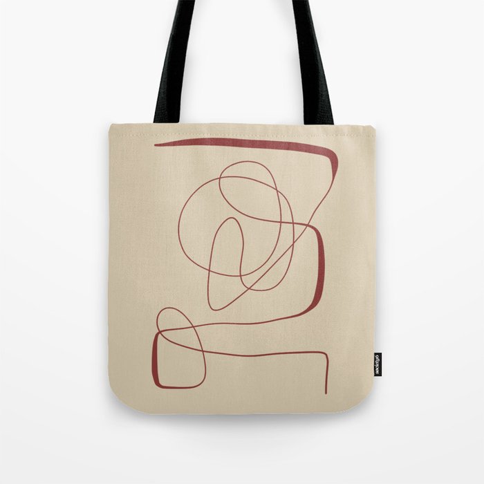 Janu Sirsasana - Minimalist Abstract Line Drawing in Maroon and Linen Tote Bag Gallery Image 1