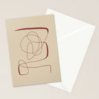 Janu Sirsasana - Minimalist Abstract Line Drawing in Maroon and Linen Stationery Card Gallery Image 2