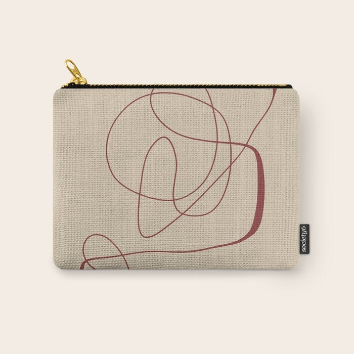 Janu Sirsasana - Minimalist Abstract Line Drawing in Maroon and Linen Carry All Pouch Gallery Image 1