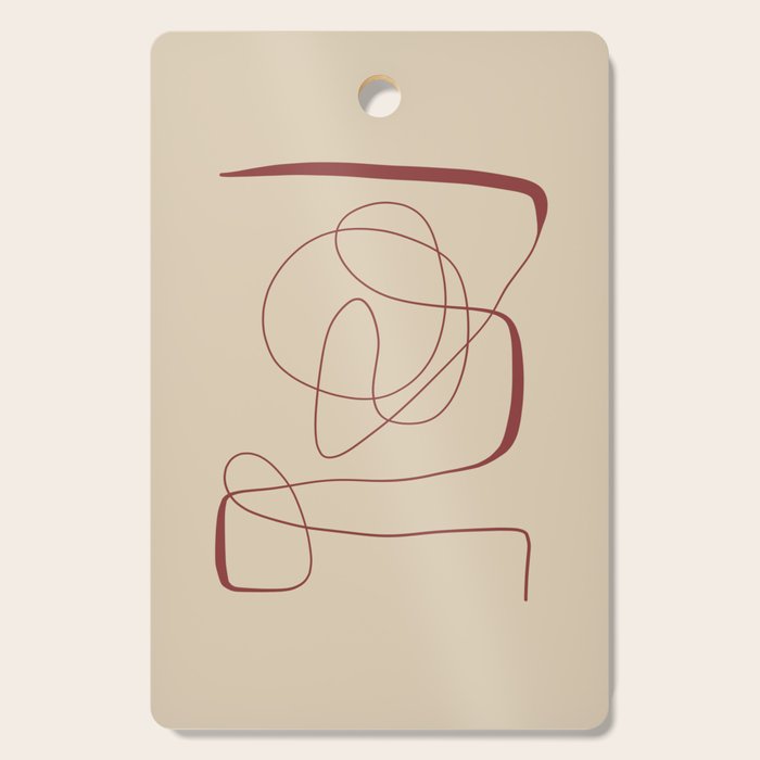 Janu Sirsasana - Minimalist Abstract Line Drawing in Maroon and Linen Cutting Board Gallery Image 1