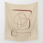 Janu Sirsasana - Minimalist Abstract Line Drawing in Maroon and Linen Wall Tapestry Gallery Image 4