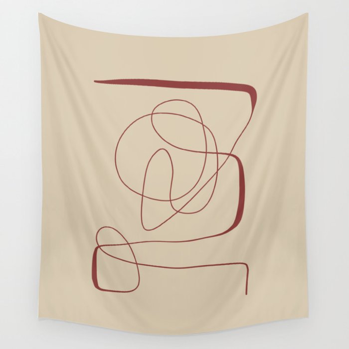 Janu Sirsasana - Minimalist Abstract Line Drawing in Maroon and Linen Wall Tapestry Gallery Image 4