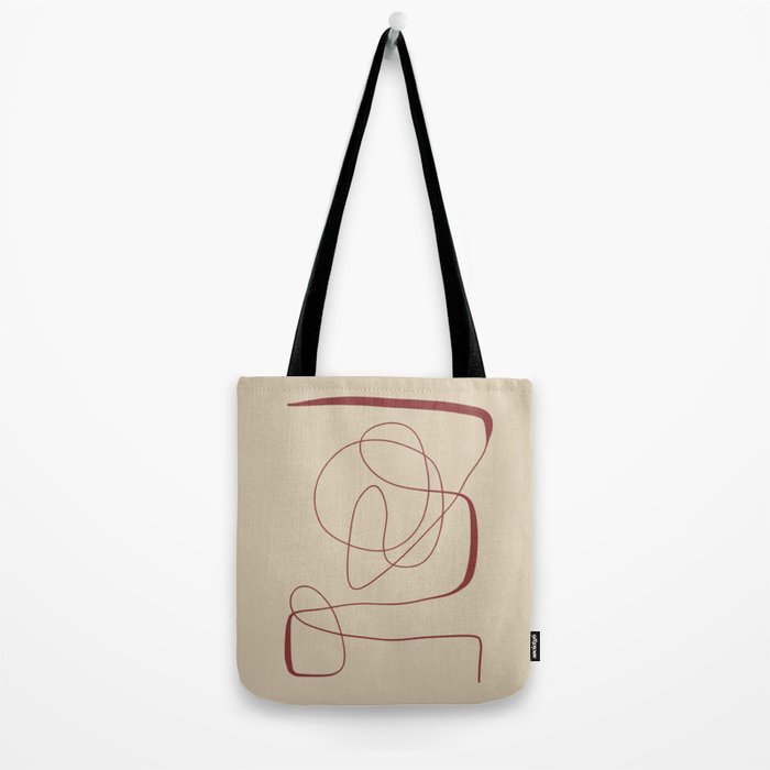 Janu Sirsasana - Minimalist Abstract Line Drawing in Maroon and Linen Tote Bag Gallery Image 2