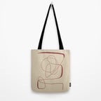 Janu Sirsasana - Minimalist Abstract Line Drawing in Maroon and Linen Tote Bag Gallery Image 2