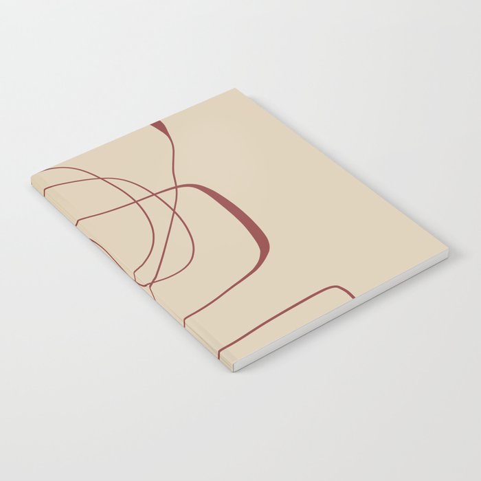 Janu Sirsasana - Minimalist Abstract Line Drawing in Maroon and Linen Notebook Gallery Image 1
