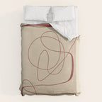 Janu Sirsasana - Minimalist Abstract Line Drawing in Maroon and Linen Duvet Cover Gallery Image 6
