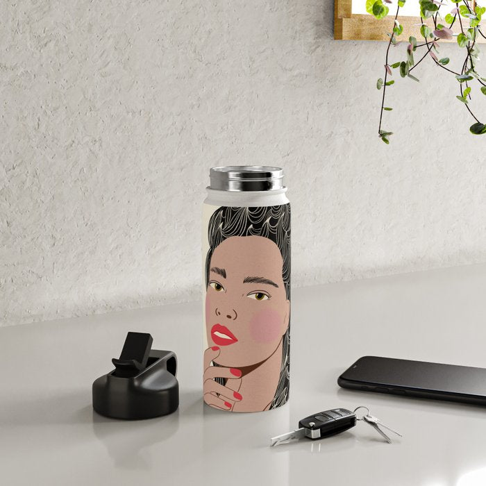 Black and White Woman Portrait  Water Bottle Gallery Image 4