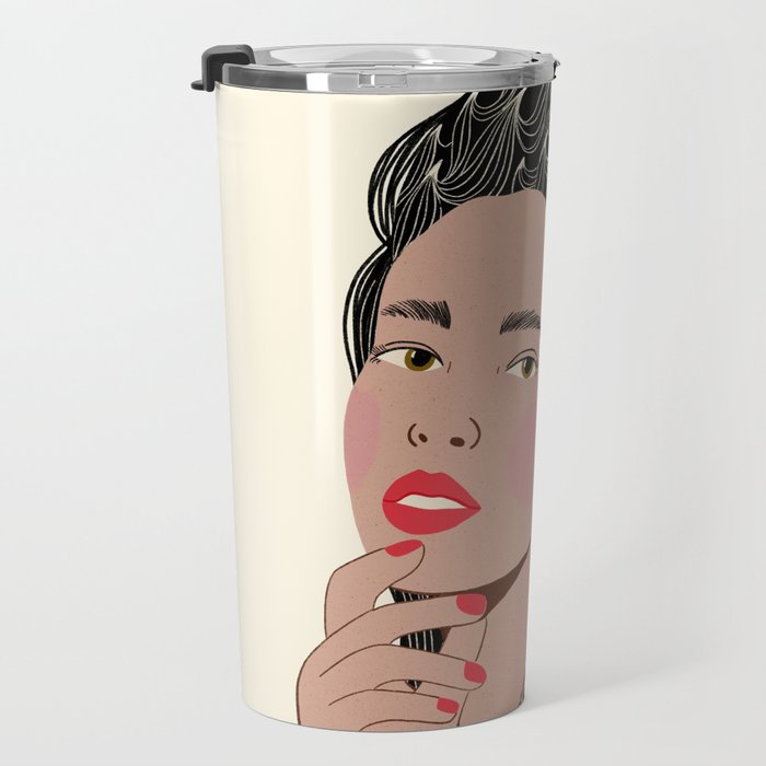 Black and White Woman Portrait  Travel Mug Gallery Image 3