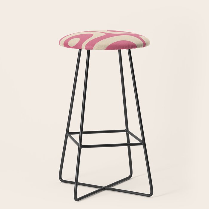 Mid Century Modern Piquet Abstract Pattern in Thulian Pink and Cream Stool Gallery Image 1
