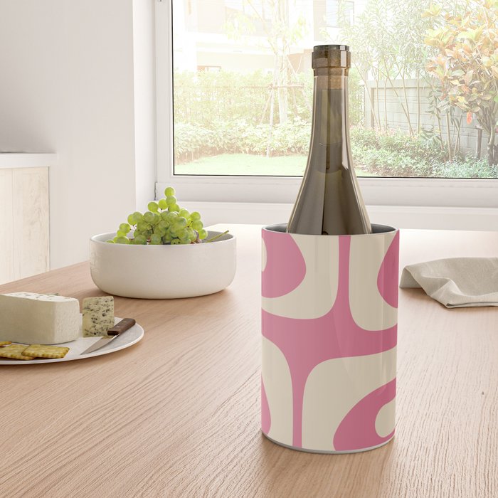 Mid Century Modern Piquet Abstract Pattern in Thulian Pink and Cream Wine Chiller Gallery Image 4