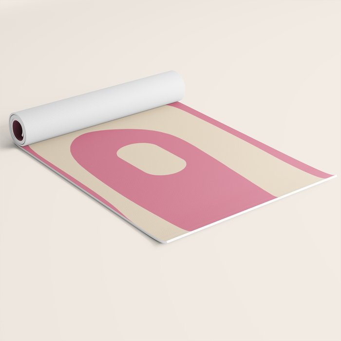 Mid Century Modern Piquet Abstract Pattern in Thulian Pink and Cream Yoga Mat Gallery Image 2