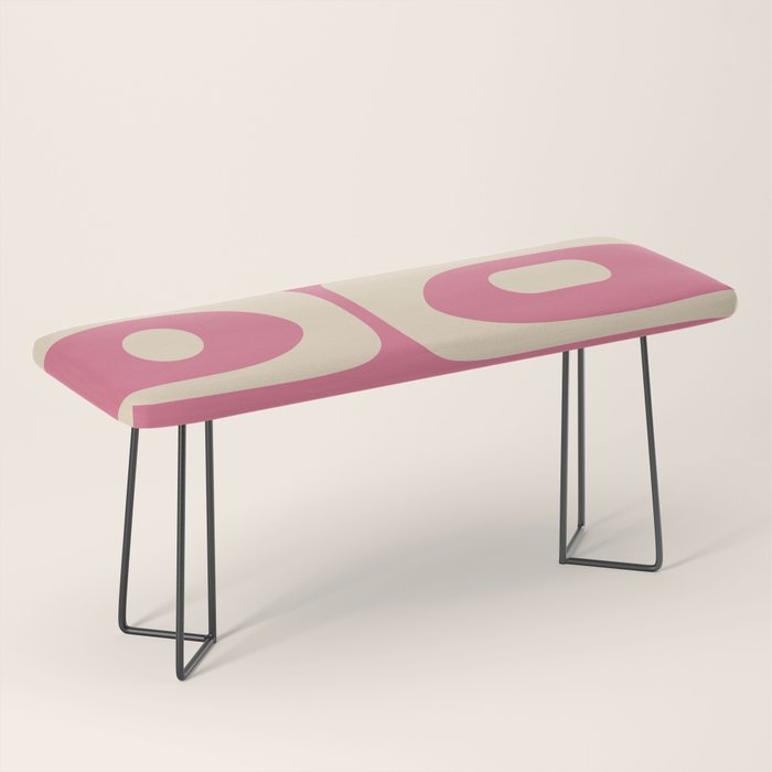 Mid Century Modern Piquet Abstract Pattern in Thulian Pink and Cream Bench Gallery Image 1