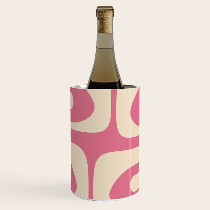 Mid Century Modern Piquet Abstract Pattern in Thulian Pink and Cream Wine Chiller Gallery Image 1