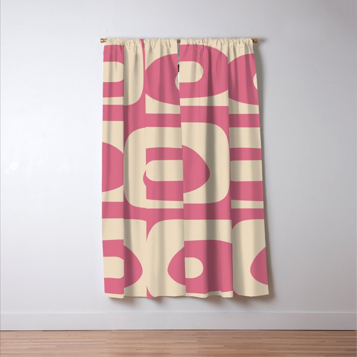 Mid Century Modern Piquet Abstract Pattern in Thulian Pink and Cream Window Curtain Gallery Image 3