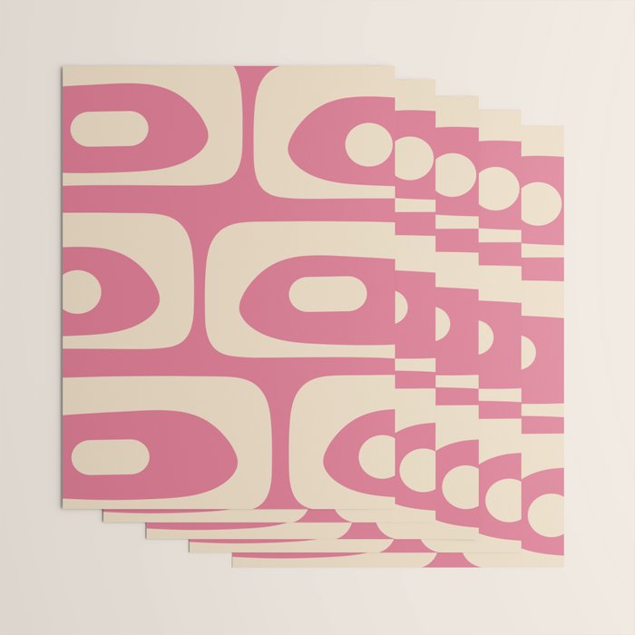 Mid Century Modern Piquet Abstract Pattern in Thulian Pink and Cream Wrapping Paper Gallery Image 3