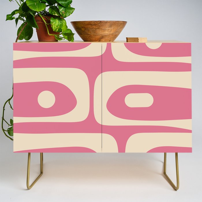 Mid Century Modern Piquet Abstract Pattern in Thulian Pink and Cream Credenza Gallery Image 1
