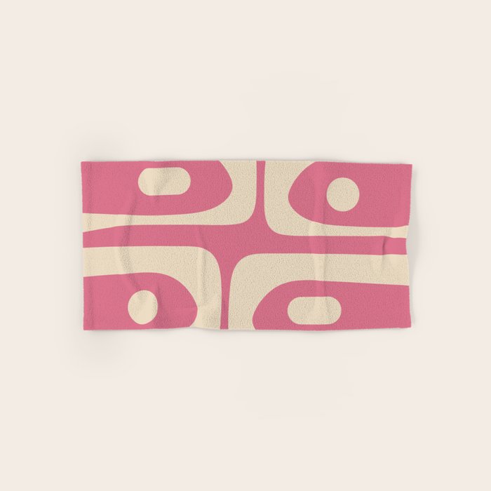 Mid Century Modern Piquet Abstract Pattern in Thulian Pink and Cream Bath Towel Gallery Image 1