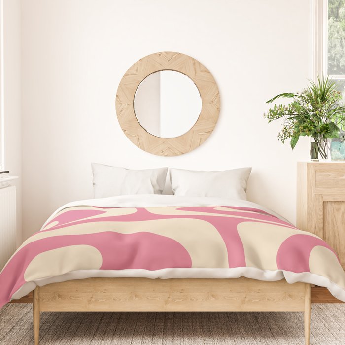 Mid Century Modern Piquet Abstract Pattern in Thulian Pink and Cream Duvet Cover Gallery Image 3