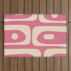 Mid Century Modern Piquet Abstract Pattern in Thulian Pink and Cream Outdoor Rug Gallery Image 1