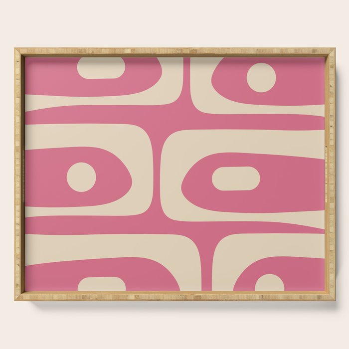 Mid Century Modern Piquet Abstract Pattern in Thulian Pink and Cream Serving Tray Gallery Image 1