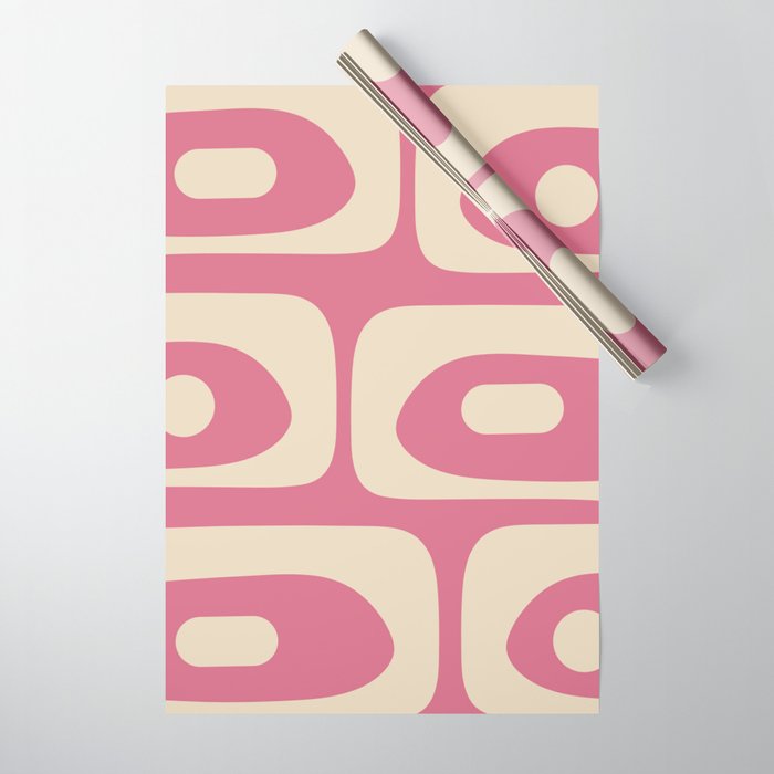Mid Century Modern Piquet Abstract Pattern in Thulian Pink and Cream Wrapping Paper Gallery Image 1