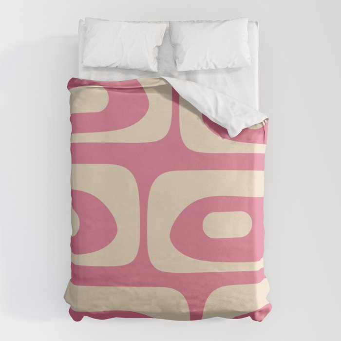 Mid Century Modern Piquet Abstract Pattern in Thulian Pink and Cream Duvet Cover Gallery Image 1