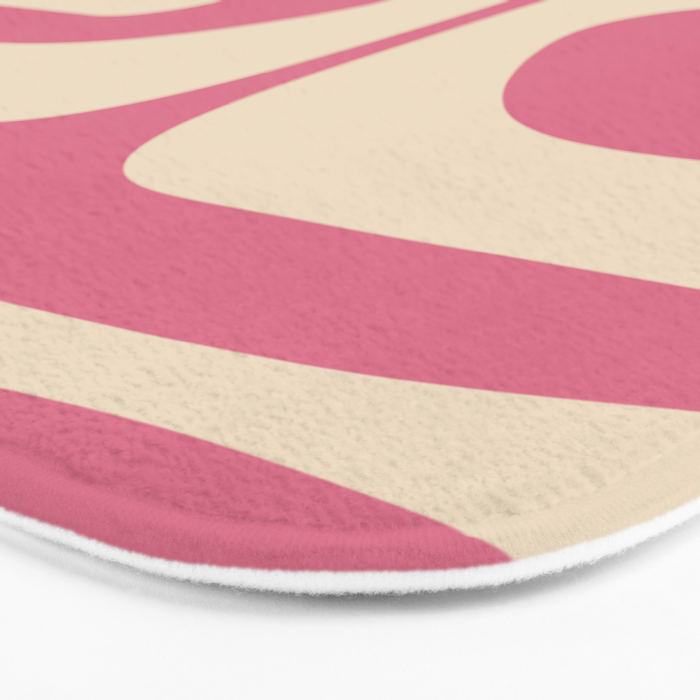 Mid Century Modern Piquet Abstract Pattern in Thulian Pink and Cream Bath Mat Gallery Image 3