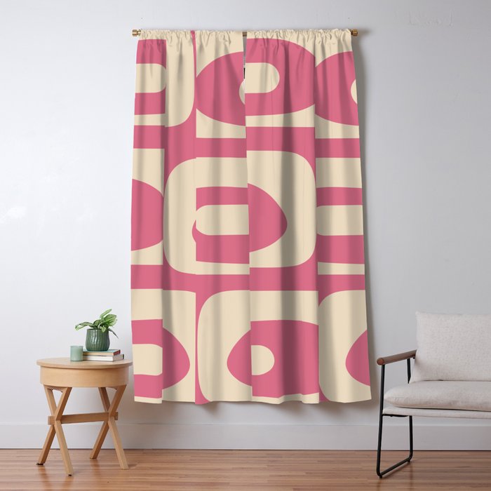 Mid Century Modern Piquet Abstract Pattern in Thulian Pink and Cream Window Curtain Gallery Image 5