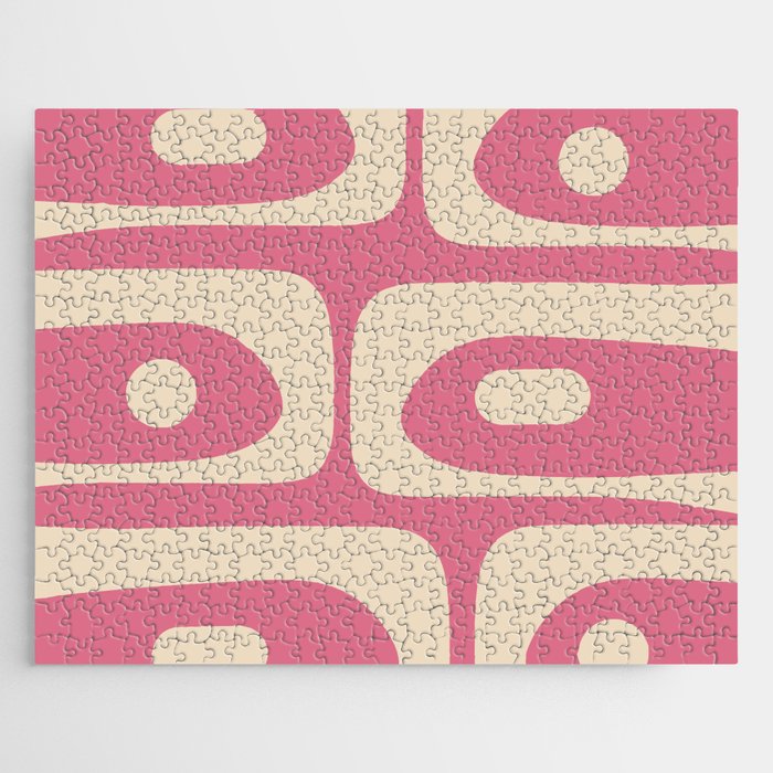 Mid Century Modern Piquet Abstract Pattern in Thulian Pink and Cream Jigsaw Puzzle Gallery Image 1