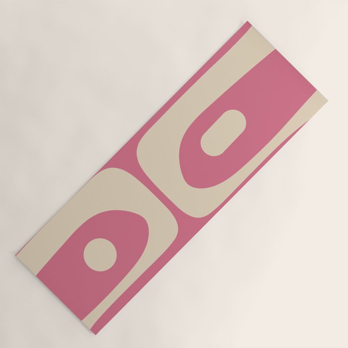 Mid Century Modern Piquet Abstract Pattern in Thulian Pink and Cream Yoga Mat Gallery Image 1