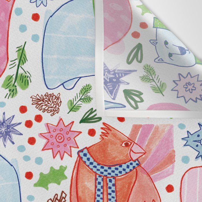 Winter Forest Woodland Animals in Pink & Blue Wall Tapestry Gallery Image 3