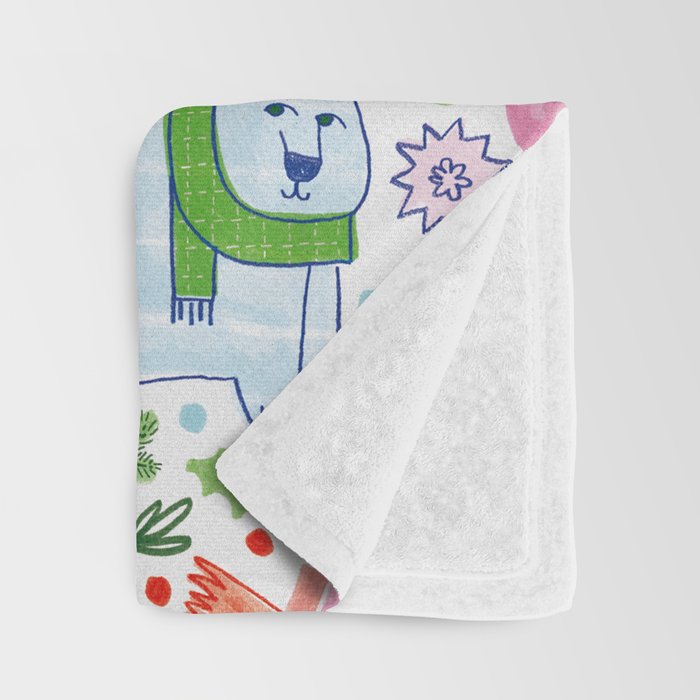 Winter Forest Woodland Animals in Pink & Blue Throw Blanket Gallery Image 3