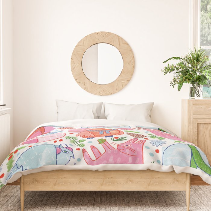 Winter Forest Woodland Animals in Pink & Blue Duvet Cover Gallery Image 3