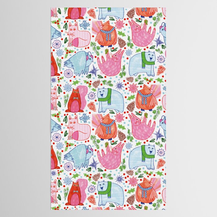 Winter Forest Woodland Animals in Pink & Blue Tablecloth Gallery Image 2
