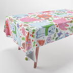 Winter Forest Woodland Animals in Pink & Blue Tablecloth Gallery Image 1
