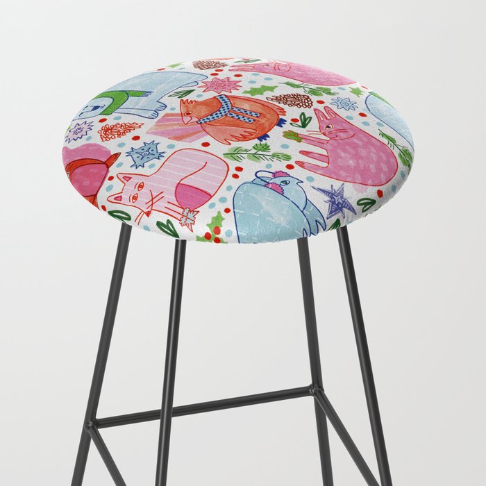 Winter Forest Woodland Animals in Pink & Blue Stool Gallery Image 2