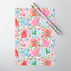 Winter Forest Woodland Animals in Pink & Blue Wrapping Paper Gallery Image 1