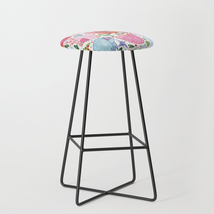Winter Forest Woodland Animals in Pink & Blue Stool Gallery Image 1