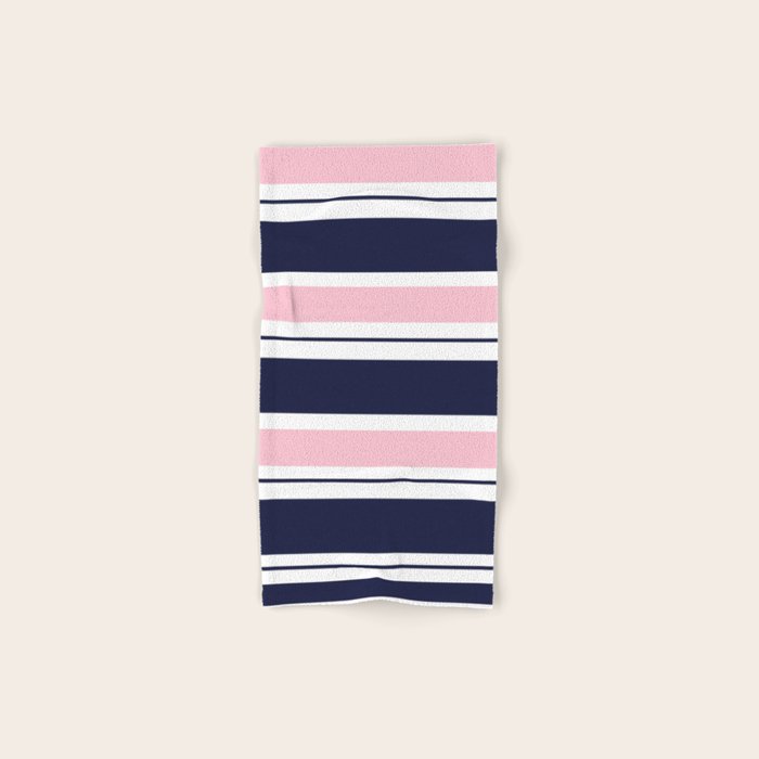 Blue Navy and Pink Stripes Bath Towel Gallery Image 1