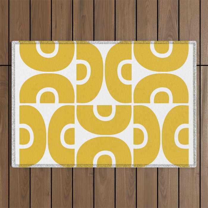 Mid Century Modern Abstract Pattern 7721 Mustard Yellow Outdoor Rug Gallery Image 1