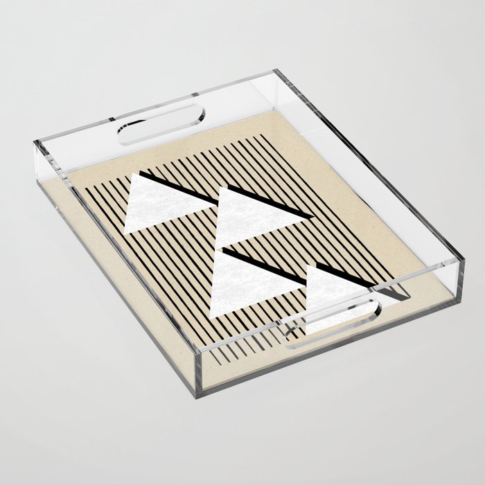 Triangle black and white Stripes Acrylic Tray Gallery Image 1