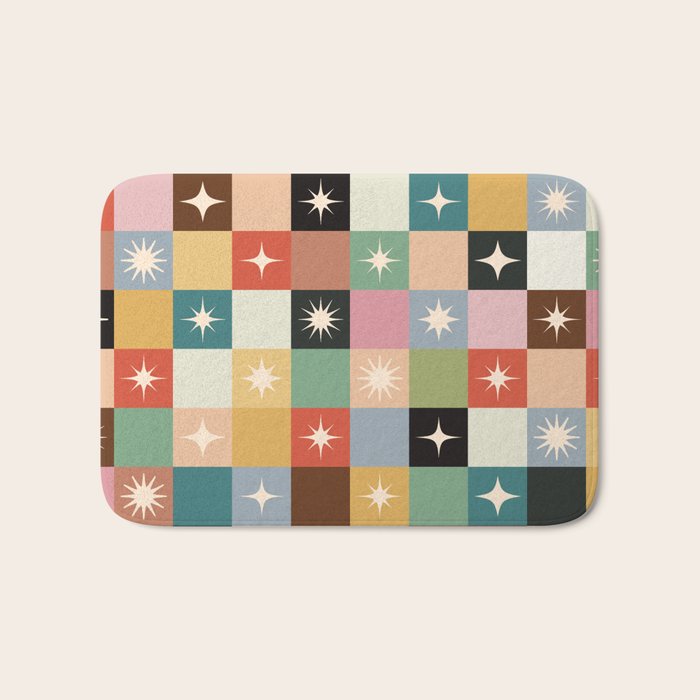 Retro Festive Sparkle Checker  Bath Mat Gallery Image 1