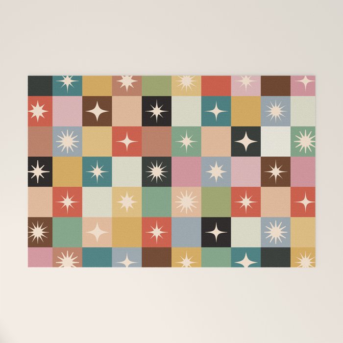 Retro Festive Sparkle Checker  Welcome Mat Gallery Image 1