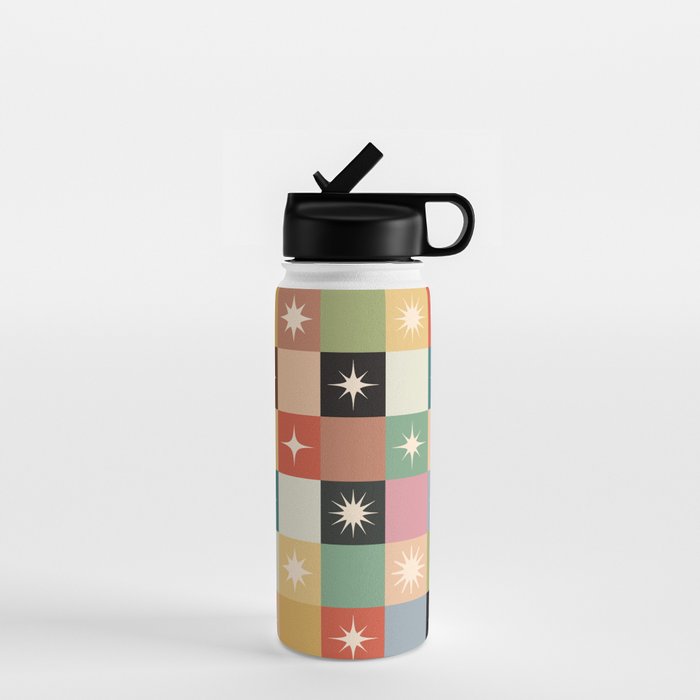 Retro Festive Sparkle Checker  Water Bottle Gallery Image 1