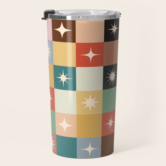 Retro Festive Sparkle Checker  Travel Mug Gallery Image 3