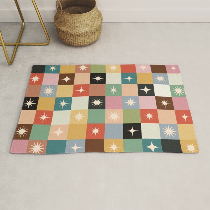 Retro Festive Sparkle Checker  Rug Gallery Image 1