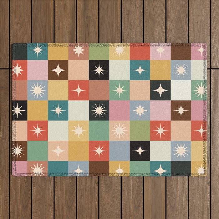 Retro Festive Sparkle Checker  Outdoor Rug Gallery Image 1