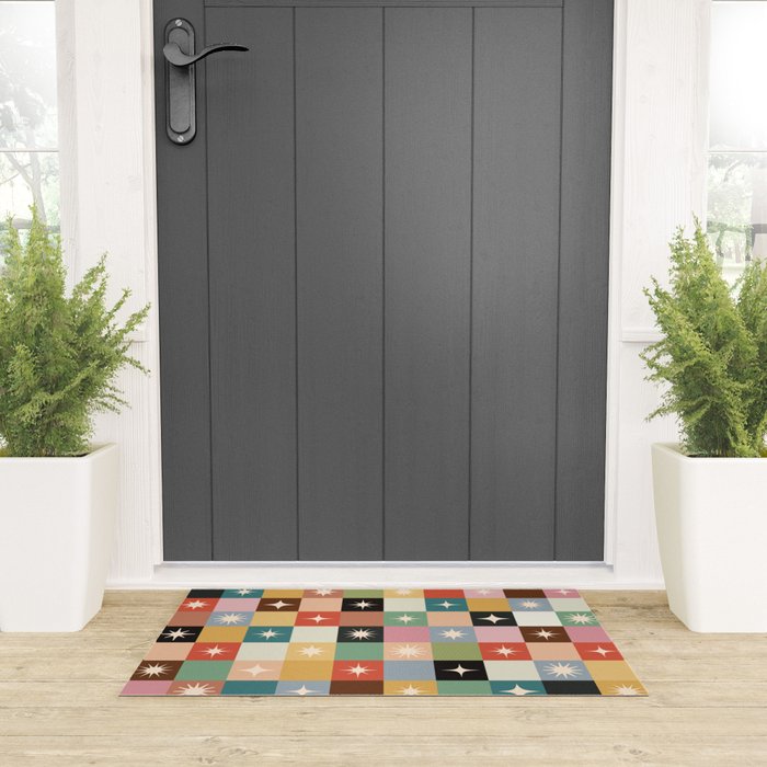 Retro Festive Sparkle Checker  Welcome Mat Gallery Image 3