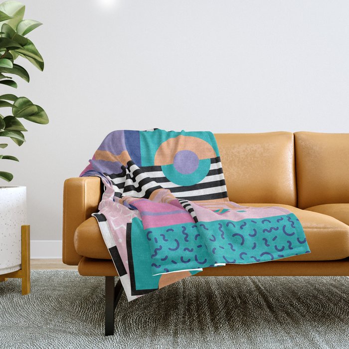 Memphis pattern 84 - 80s / 90s Retro Throw Blanket Gallery Image 1