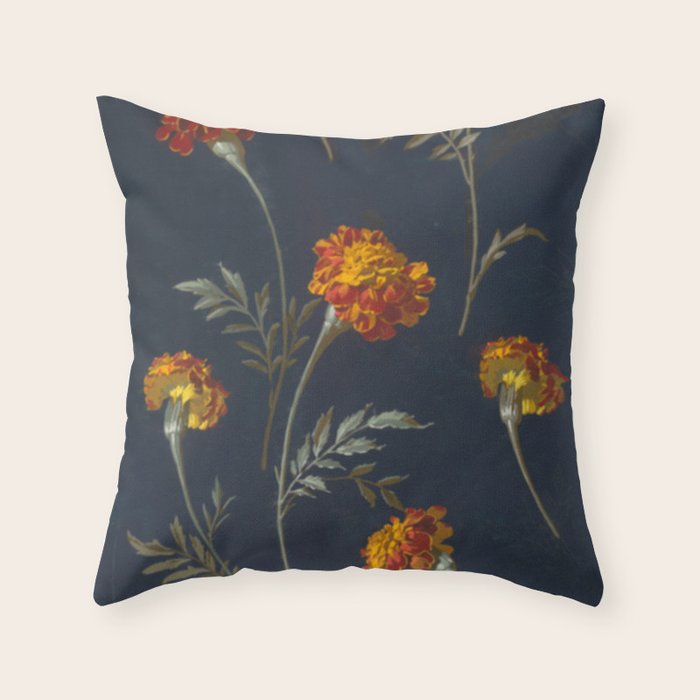 Vintage Marigolds Throw Pillow Gallery Image 1